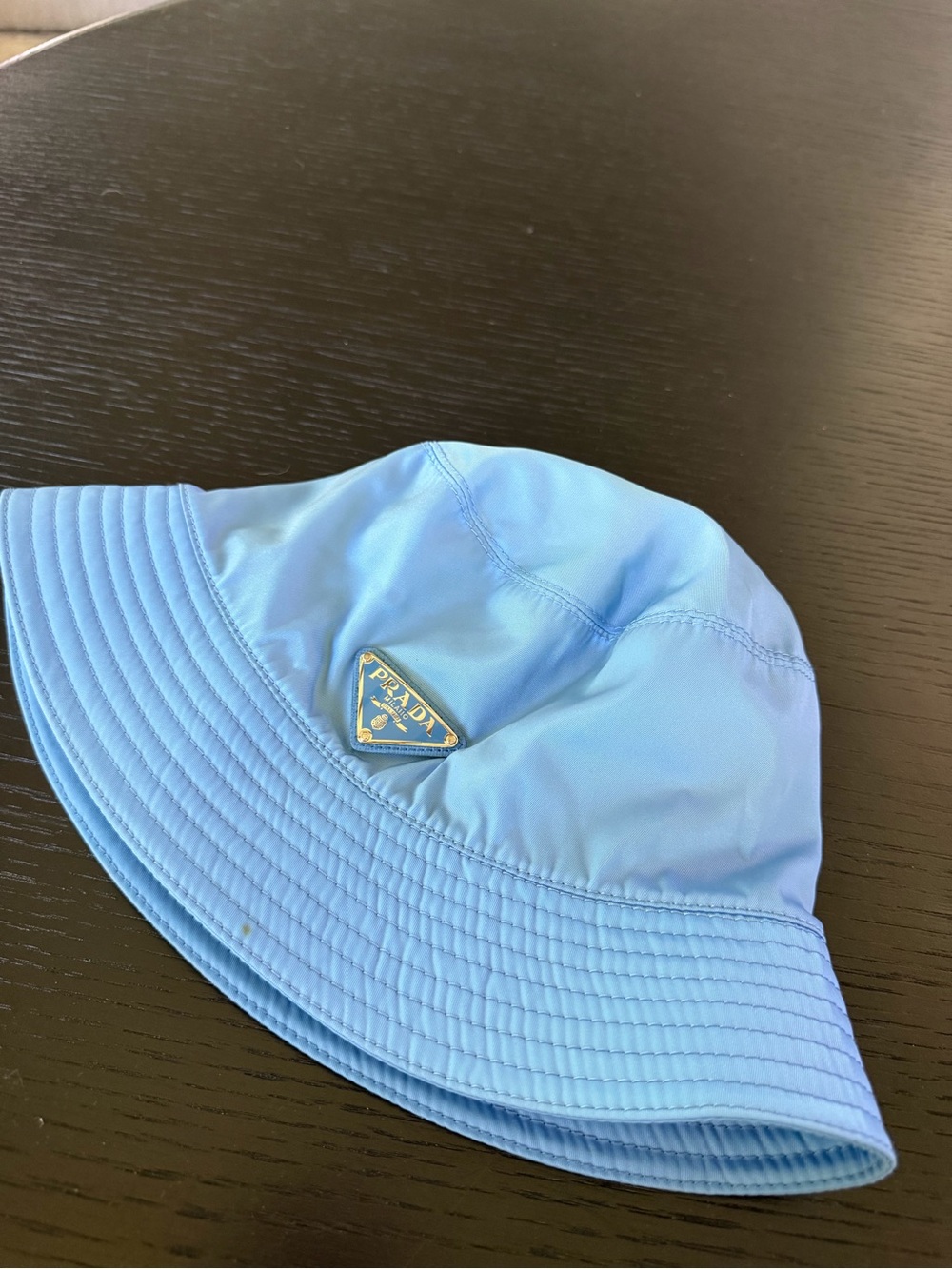 Prada Sky Blue Nylon Bucket Hat with Logo Plaque
